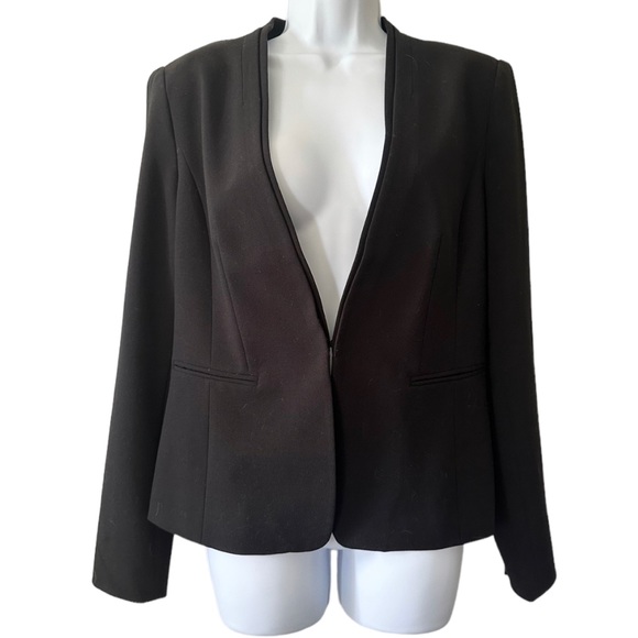 White House Black Market Jackets & Blazers - White House Black Market Women's Black Collarless Clasp Front Blazer- Size 10